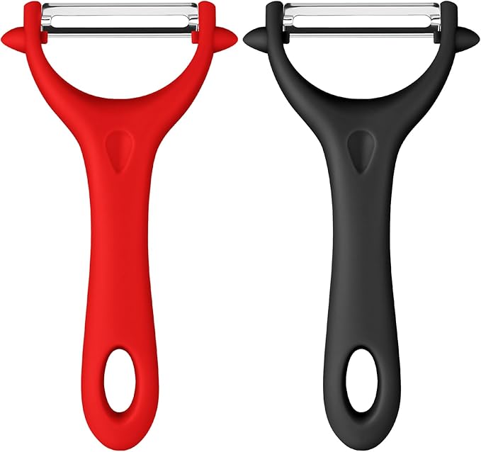 AUAUY 2Pcs Potato Peeler, Y-Shaped Swivel Vegetable Peeler, Fruit Peeler for Kitchen, Non-Slip Y Peeler, Ergonomic Handle Sharp Blade Stainless Steel Peeler, Veggie Peelers for Kitchen(Black+Red)