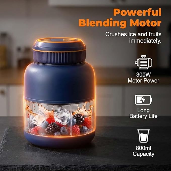 Portable Wireless Juicer Cup, 44oz Personal Blender for Shakes and Smoothies, USB-C Rechargeable Cordless Travel Blender with Leakproof Drinking Lid, BPA-Free Cup for Gym Office Outdoor (Blue-45 Oz)
