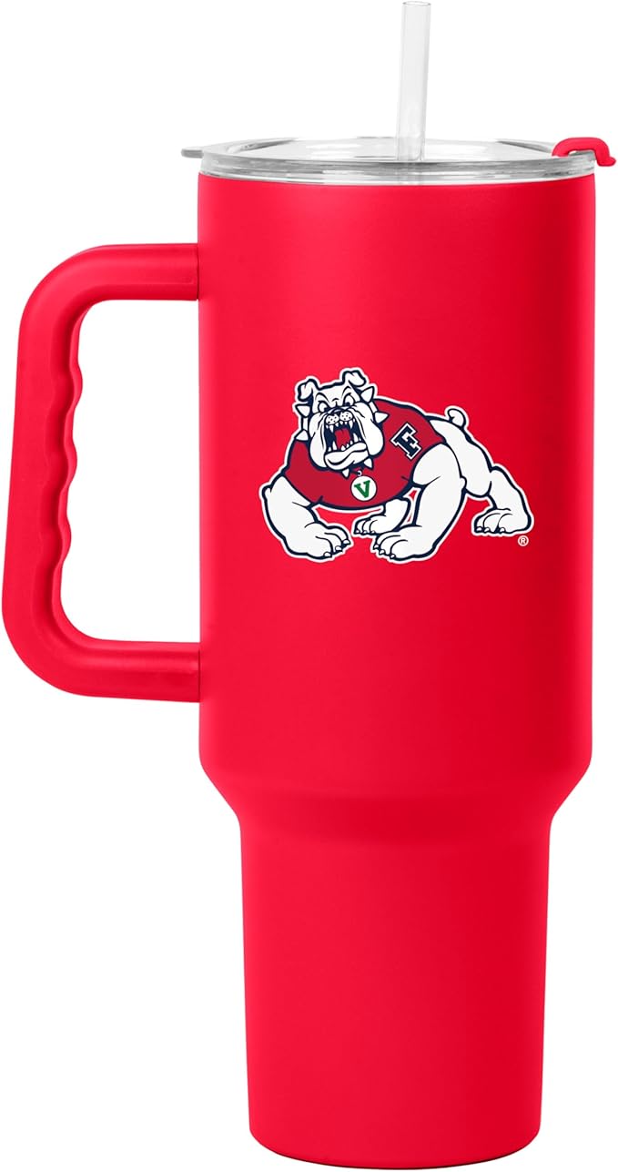 Logo Brands NCAA 40 oz Tumbler with Handle -Stainless Steel Insulated Travel Tumbler with Straw Lid – Powder Coated, Leak-Resistant, Keeps Drinks Hot/Cold – Great for Tailgating, or Everyday Use