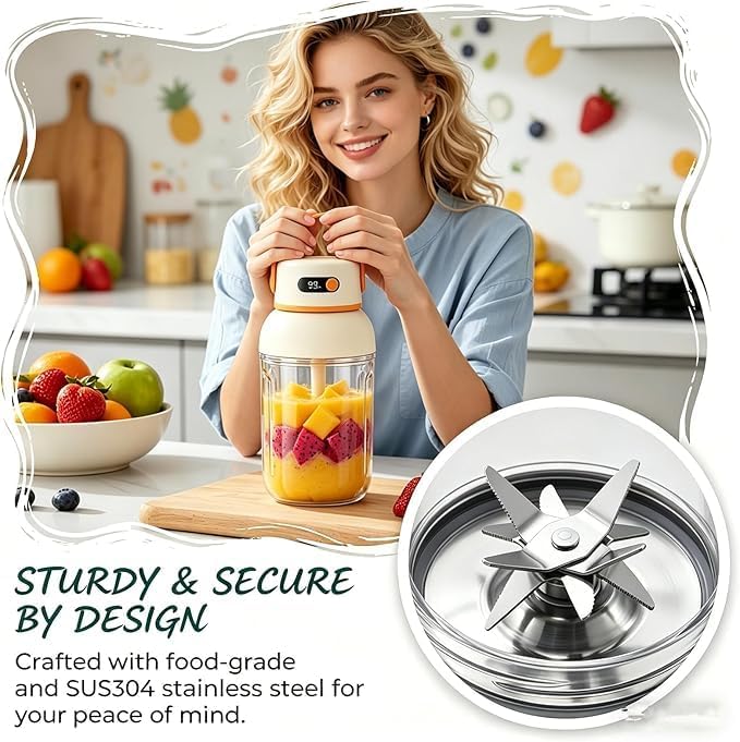 Portable Electric Juicer Cup with Zero Cord Hasslem, USB-C Rechargeable Electric Blender with Straw, Easy Clean & Leakproof, Wireless Juicer Cup for Home Gym Office Outdoor (1200ml)