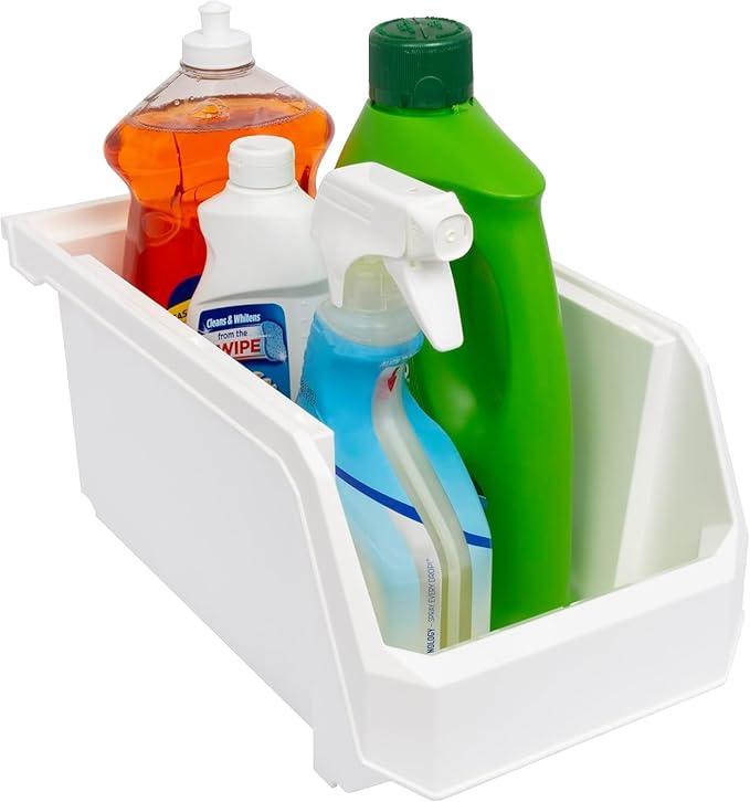Large Plastic Containers for Organizing and Storage Bins for Closet, Kitchen, Office, or Pantry Organization, 14.75" x 8" x 7", 6-Pack, White, Large