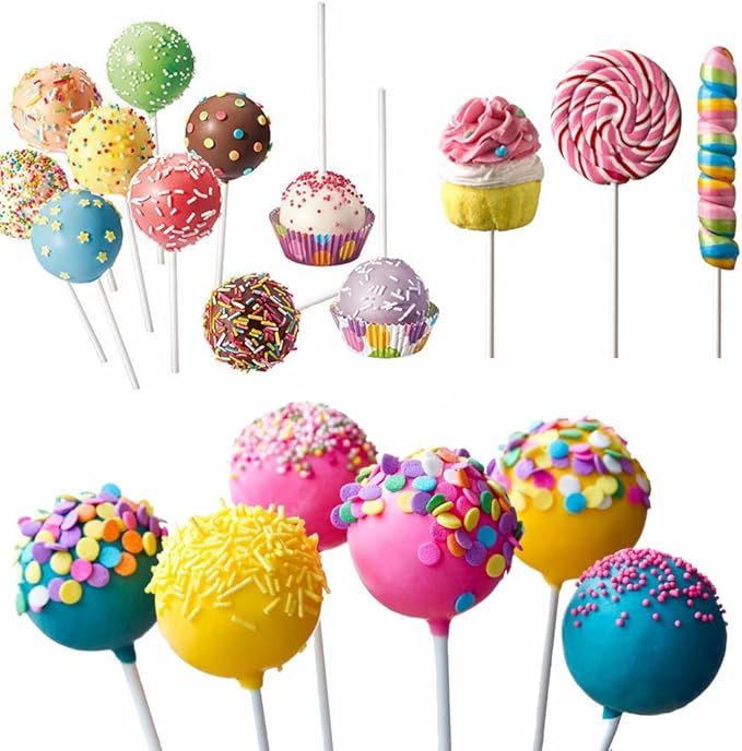 360pcs Cake Pop Sticks and Wrappers Ties Kit, Including 120ct 6-inch Paper Lollipop Stick, 120ct Cake Pop Parcel Bag, 120ct Gold Twist Tie for Candy Making Packaging Supplies