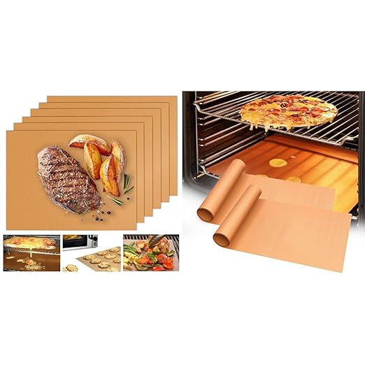 UBeesize Copper Grill Mats Outdoor Grill Set of 6 & 2 Pack Oven Liners 16x24 Inch Non Stick Heavy Duty Mats