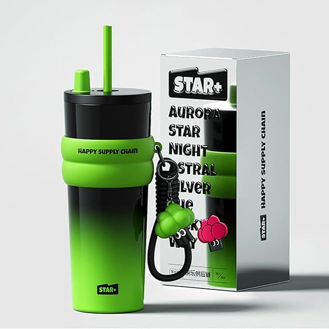 Gerrit 710ml large capacity 316 stainless steel thermos cup, coffee cup with straw, student cup, portable sports travel car cup (3 colors) (dark green polar night)