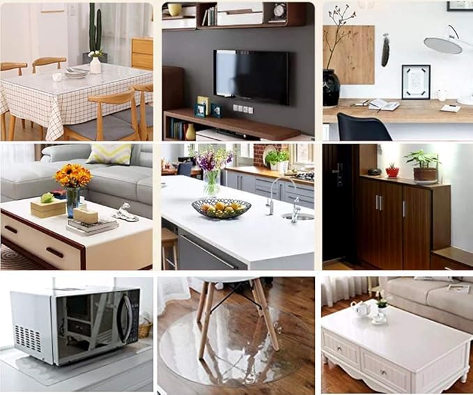 NECAUX Custom 36 x 63 Inch Clear Table Cover Protector, 1.5mm Thick Plastic Waterproof Heavy Duty Desk Pad Mat Non-Slip Tablecloth Protector for Coffee Table, Sofa Table, Dining Room Table, Countertop
