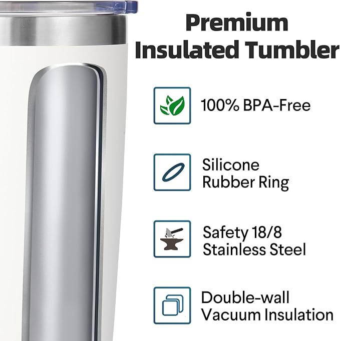 Volhoply 20oz Stainless Steel Tumbler with Lid and Straw Bulk 12 Pack,Double Wall Insulated Travel Iced Coffee Mug Fits Cup Holder,Powder Coated Cups for Hot/Cold Drinks,Christmas Gifts（White,12 Set）
