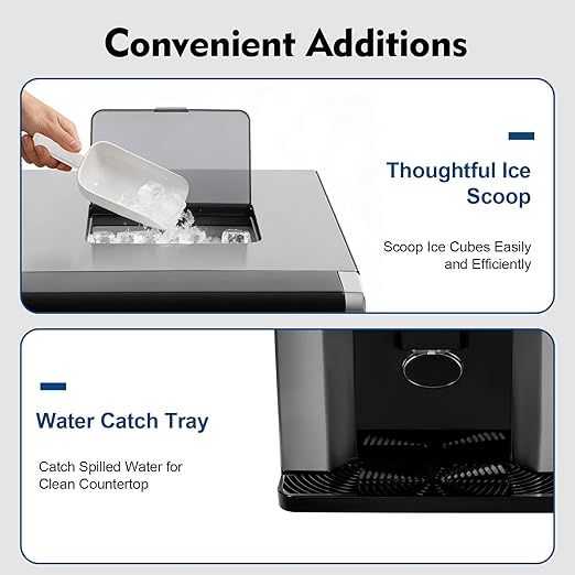 2-in-1 Nugget Ice Maker & Cold Water Dispenser, Portable Countertop Ice Maker Dispenser with LCD Display Self-Cleaning Mode, Touch Control 8-12mins Electric Ice Dispenser for Home, Office