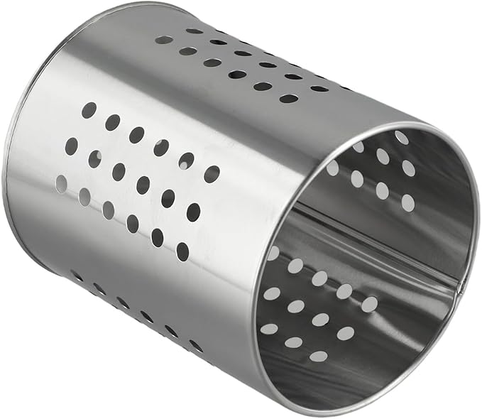 FABULETTA Stainless Steel Utensil Holder for Kitchen Countertop, Cutlery Drainer Rack with Drain Hole, Rust-Resistant Vertical Organizer Stand for Spoons and(Silver Small)