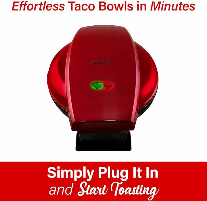 Brentwood TS-257R TS-257R 10-In. 750-Watt Electric Tortilla Taco Bowl Maker for Tostadas, Salads, Appetizers, Dips, and More, Red