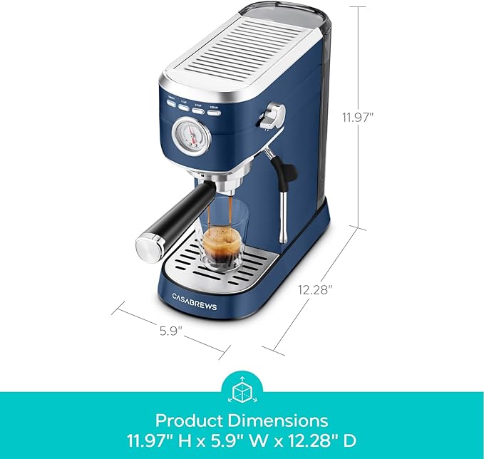 CASABREWS CM5418 Espresso Machine 20 Bar, Compact Espresso Maker with Steam Milk Frother, Stainless Steel Coffee Machine with 34oz Removable Water Tank for Cappuccino Latte, Sapphire Blue