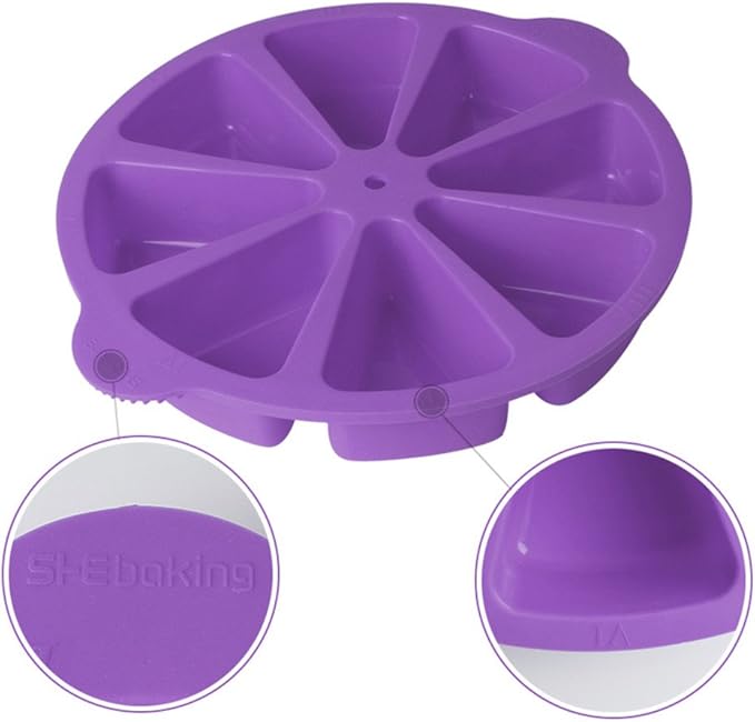 SHEbaking Scone Pan Silicone Triangle Cake Mold for Baking Nonstick Cornbread Pan 8 Cavity Pie Silicone Mold Perfect for Brownies, Muffin, Cupcake, Soap, polenta, or biscuits (Light Purple)
