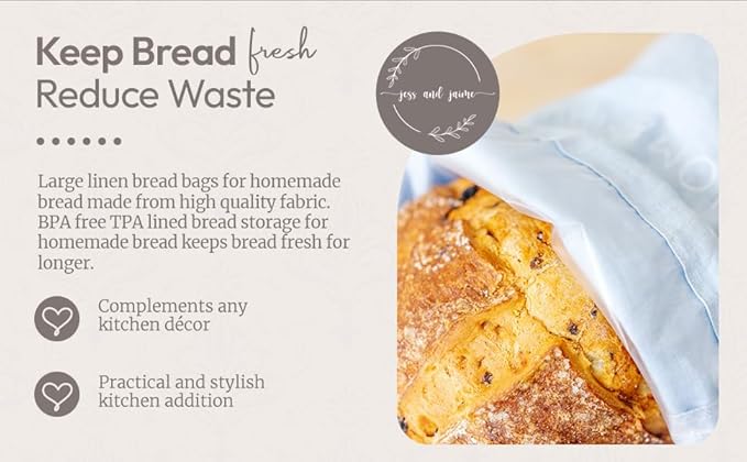 Reusable Bread Bags with Drawstring | XL Pack of 3 | Eco-Friendly Washable Linen Bread Bag & Spacious Sourdough Bread Storage | Bread Bags Reusable Keeps Your Loaf Fresh | Flower Design