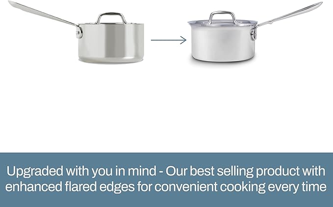All-Clad D3 3-Ply Stainless Steel Sauce Pan 1 Quart Induction Oven Broiler Safe 600F Pots and Pans, Cookware Silver