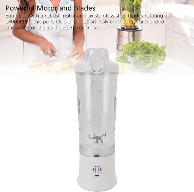 Portable Blender 600ml 18000RPM USB C Rechargeable Mini Juicer Cup with Stainless Steel Blades RGB Light for Travel Gym