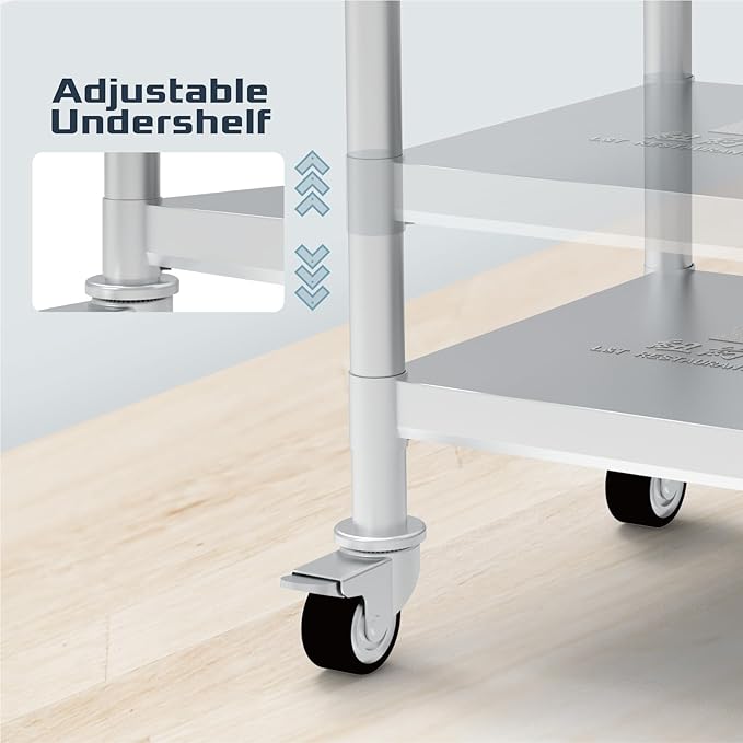 PANTIN® 20" x 20" Stainless Steel Rice Cooker Stand and Cart with Wheels & Brakes, Work Stand & Adjustable Undershelf for Commercial Food Warmer, Large Rice Cookers, PRCWT-2020