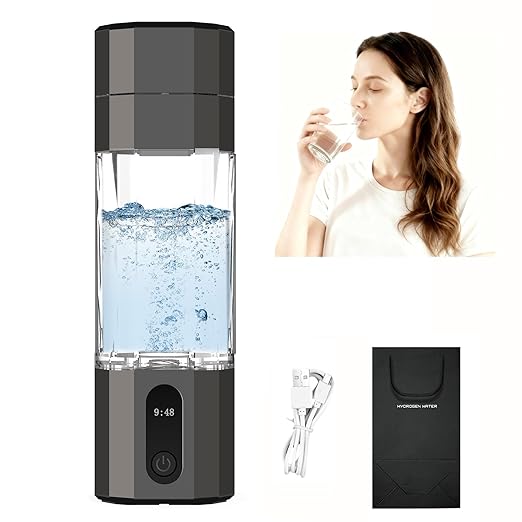 Hydrogen Water Bottle Generator, Portable Rechargeable Ionizer Machine with SPE/PEM Technology, Certified H2 Athletic Hydration, Health Care Gift for Family/Friends/Husband/Wife (Black, 208ml)