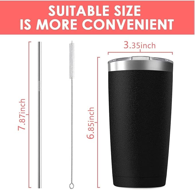 25 pack 20 oz Stainless Steel Insulated Tumbler with Straw and Lid, Double Wall Travel Coffee Mug Vacuum Insulated Bulk Tumbler, Suitable for Vehicle Cup Holders Black