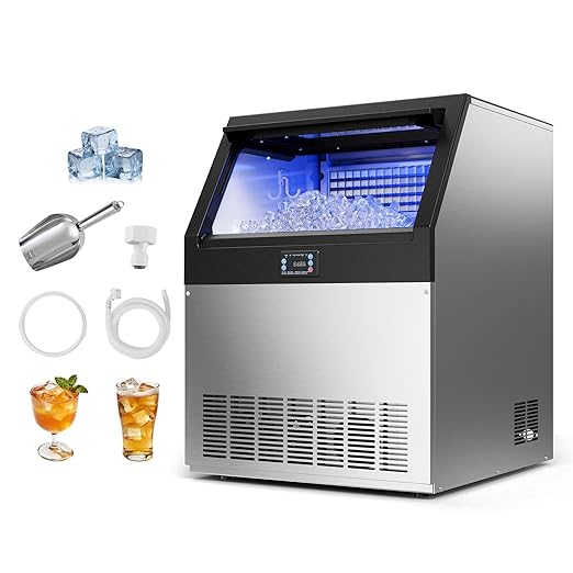VEVOR Commercial Ice Maker Machine, 360 lbs/24h with 85 lbs Storage Capacity, Built-in/Freestanding/Under Counter, Stainless Steel Ice Maker with LED Display & Self-Cleaning, for Home Bar Restaurant