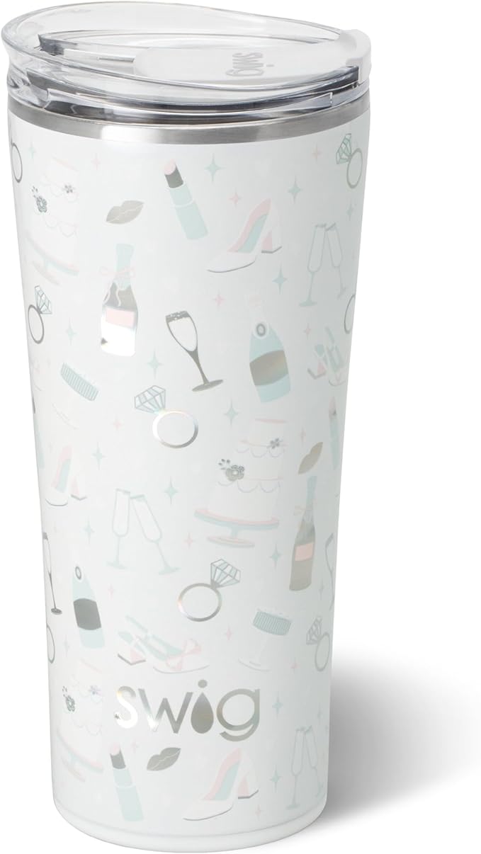 Swig Life 22oz Insulated Tumbler, Travel Coffee Tumbler with Lid, Cup Holder Friendly Travel Coffee Mug, Stainless Steel (Bride to Be)