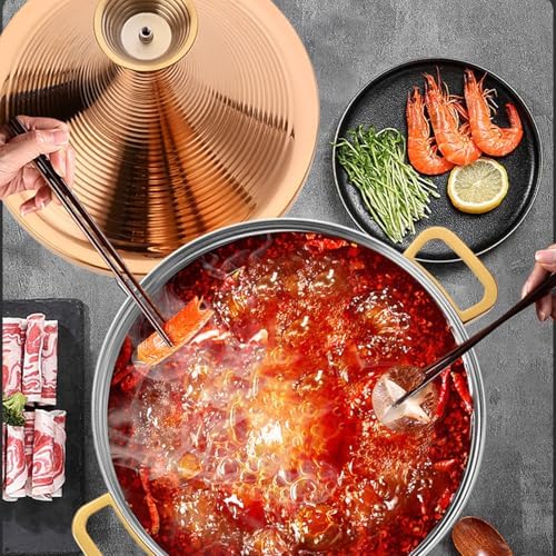 Large Stainless Steel Moroccan Tagine Pot, 30cm Non-Stick Casserole with Cone Lid & 2 Handles, Elegant Gold Tajine Cookware for Authentic Moroccan Cooking