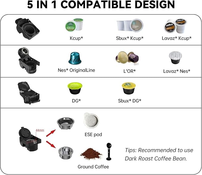 Multi-Capsule Coffee Maker, Hot/Cold Coffee Maker, Milk, ESE Pod Ground Coffee, Cafeteria, 19 Bar, 5 in 1 (Color : H2B M1A BK, Size : CHINA_UK)