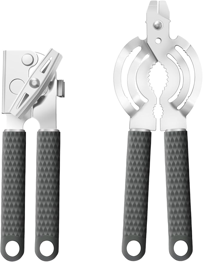 ISZW Manual Can Opener Heavy Duty - Hand Held Abrelatas with Stainless Steel Sharp Blade, Smooth Edge for Seniors, Comfort Grip Handle, Easy Turn Hand Can Opener with Magnet for Kitchen Camping, 2Pack