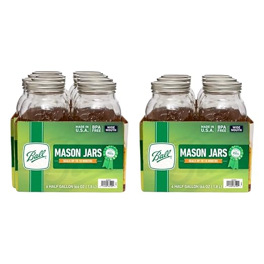Ball Wide Mouth Half Gallon 64 Oz Jars with Lids and Bands, Set of 6 (2 Pack), WM), Clear