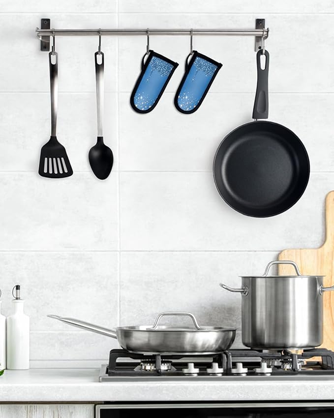 Blue Diamond Hot Handle Holder, Pot Pan Handle Covers, Shiny Modern Art Droplet Texture Cast Iron Skillet Handle Covers, Heat Protecting Pan Handle Sleeves Mitt for Kitchen Cookware, 5PCS