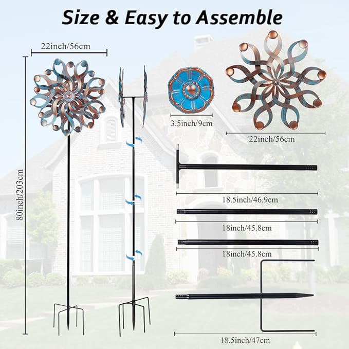 DREAMSOUL 22" Large Wind Spinners Outdoor, Outdoor Metal Kinetic Wind Spinners for Yard and Garden