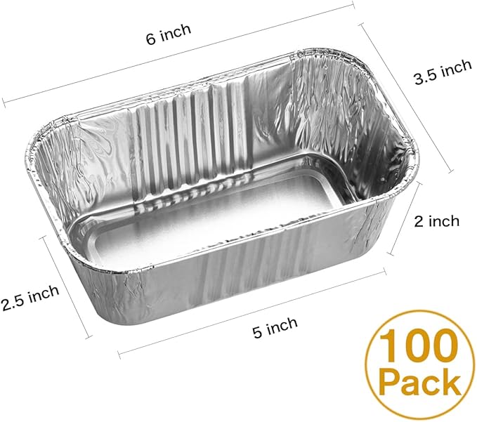 MOACOCK 100 Pack 1Lb Aluminum Mini Loaf Baking Pans, 6” x 3.5” x 2” Heavy Duty Disposable Loaf Pans, Thick Foil Bread Pans for Baking Holiday Treats Food Storage and Takeout