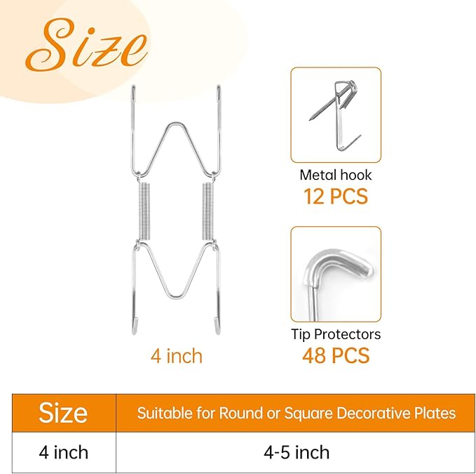 Bilillo 12 Pieces Invisible Heavy Duty Plate Holder, Stainless Steel Plate Hangers for The Wall, Plate Hangers for Display with Wall Hooks, Suitable for 4-5 inch Decorative Plattes and Arts (Silver)