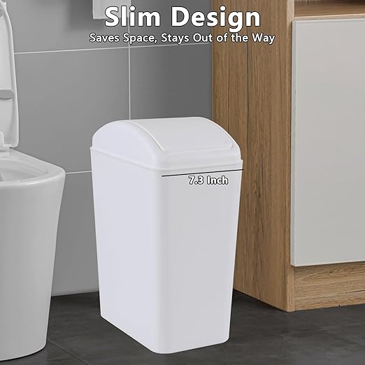 3-Pack 4.5 Gallon Plastic Trash Can with Swing Top Lid, Slim Garbage Can with Swing Lid, White