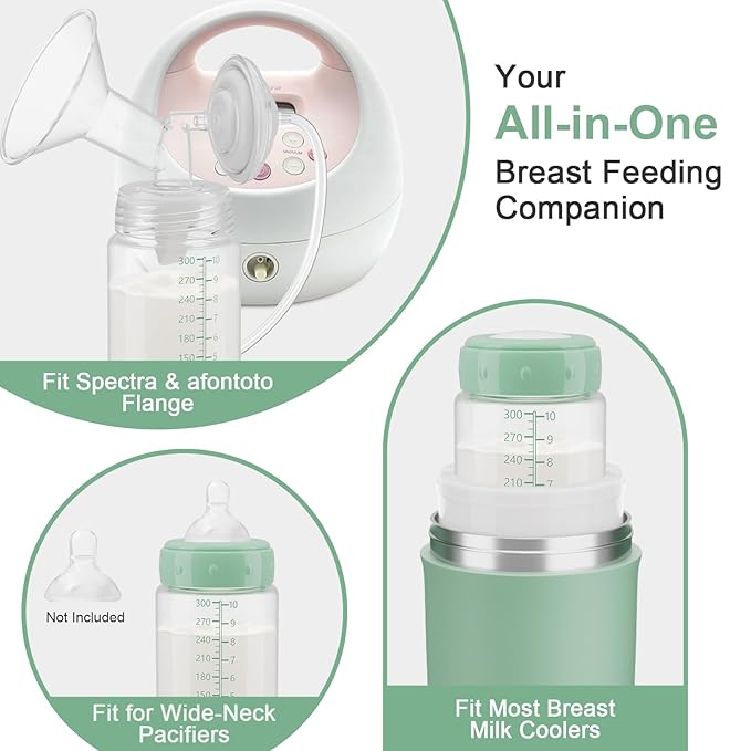 6PCS Breastmilk Storage Bottle, BPA Free Wide-Neck Spectra Bottles for Pumping, Storage Collection Baby Bottles for Fridge & Momcozy Breast Milk Cooler, Breastfeeding Bottle, 10 oz