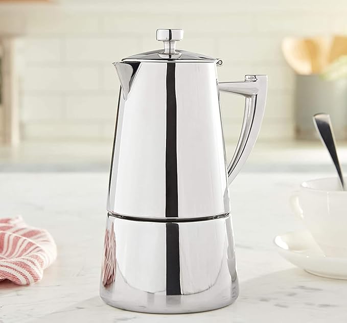 Cuisinox Roma Stovetop Espresso Maker COF-10R, Stainless Steel Coffee Percolator Stovetop, Heat-Resistant & Non-Reactive, 10-Cup Italian Espresso Maker Easy to Clean, Durable Stove Top Percolator