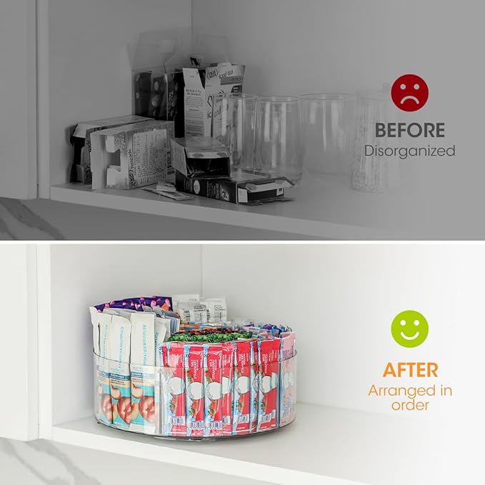 AIEVE Extra Large Drink Packet Organizer, 360° Lazy Susan Rotating Turntable for Larger Powder Drink Mix, Hydration Packets Acrylic Pantry Organizers for Kitchen Storage Organization