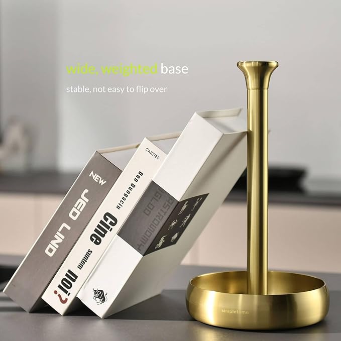 simpletome Paper Towel Holder Countertop Keep It Rolled Up Weighted Base (Light Gold)
