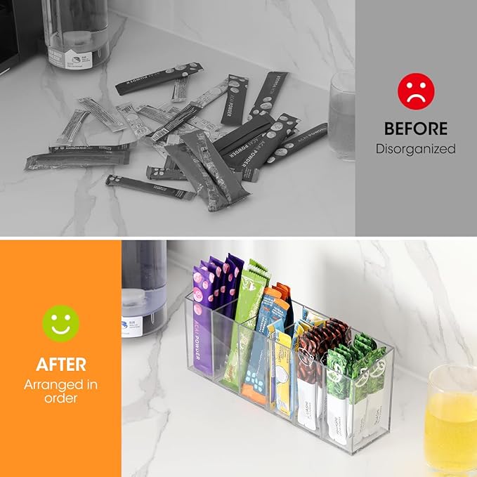 AIEVE 2 Pack Drink Packet Organizer, Water Drink Packet Holder with Removable Dividers for Pantry Organizers and Storage, Water Flavor Powder Mix Holder for Kitchen Storage Organization