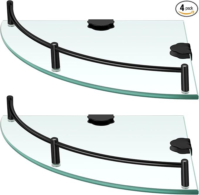 Crowye 4 Pcs Corner Shower Shelf 2-tier Glass Corner Shelf Stainless Steel Wall Mounted Bathroom Organizer for Storing Shower Gel Shampoo Brush, 9.25 Inches (Black)