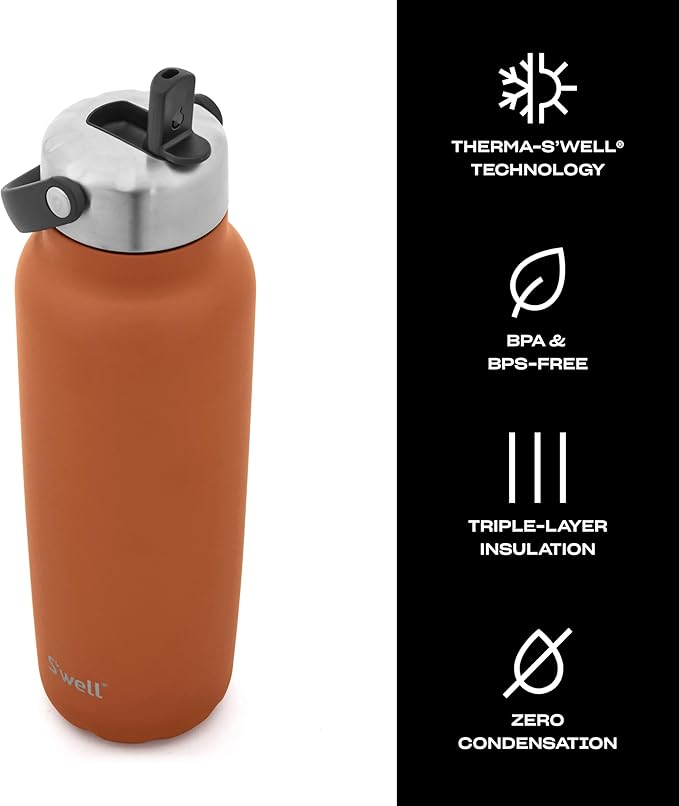 S'well Recycled Stainless Steel Explorer with Flip Straw Lid and Handle, 40oz, Carnelian, Triple Layered Vacuum Insulated Containers Keeps Drinks Cold for 54 Hours and Hot for 12