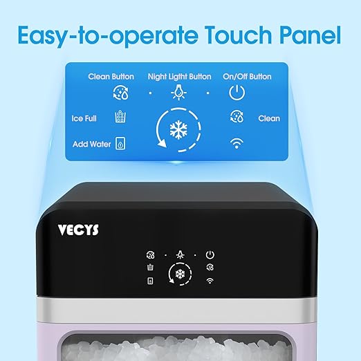 VECYS Nugget Ice Maker, 33LBS/Day Countertop Ice Machine, Self-Cleaning Portable Pellet Ice Maker with Stainless Steel Trim, 3.8L Side Water Tank, Chewable Sonic Ice for Home, Office, Bar
