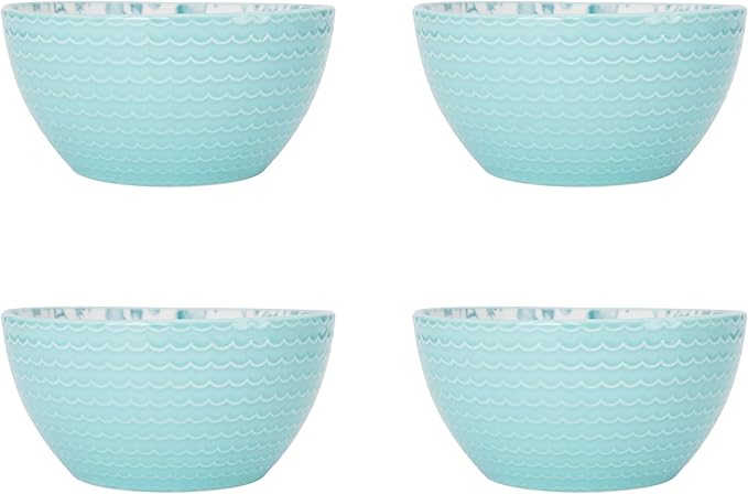 Pfaltzgraff Venice 16-Piece Stoneware Dinnerware Set, Service for 4, Aqua and White Color Combination, Durable and Chip Resistant, Microwave Safe