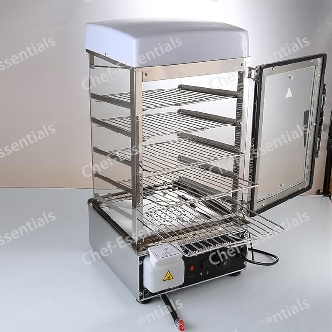 Electric Bun Steamer, Curved Glass Luxury Design 5 Layers Stainless Steel Food Hot Showcase, Bao steaming machine (500C)