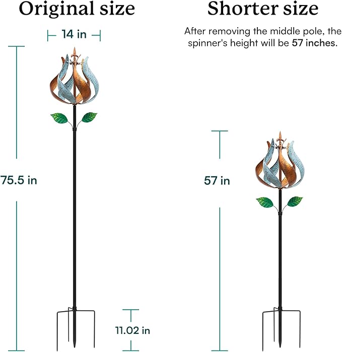 Wind Spinners Outdoor, Tulip Metal Wind Spinner with Stake for Yard and Garden, Outdoor Decor Ideas for Garden Lovers (14'' W x 75'' H)