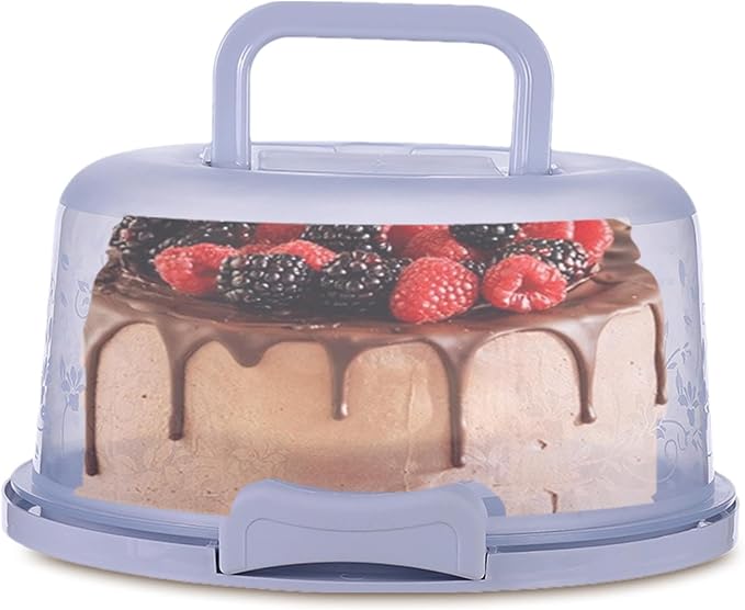 Generic Translucent Modern Cake Carrier With Handle - 10.24x8.66x4.92 inches, 6.6L, Blue, Food Grade PP, Reusable, Non-Toxic, Portable, Microwaveable, Dishwasher Safe