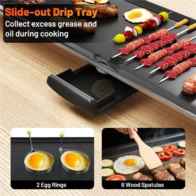 SIMOE 35'' Electric Teppanyaki Grill Griddle, BBQ Smokeless Grills, 2000W Indoor Outdoor Barbecue Griddles Table Top with Nonstick Surfaces and Adjustable 5 Temperature Setting