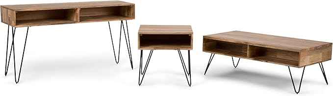SIMPLIHOME Hunter Console Table - 55 Inch Wide Solid Mango Wood and Metal Sofa Table in Natural, Industrial Storage Table for Entryway or Living Room with 2 Open Cubbies and Black Hairpin Legs