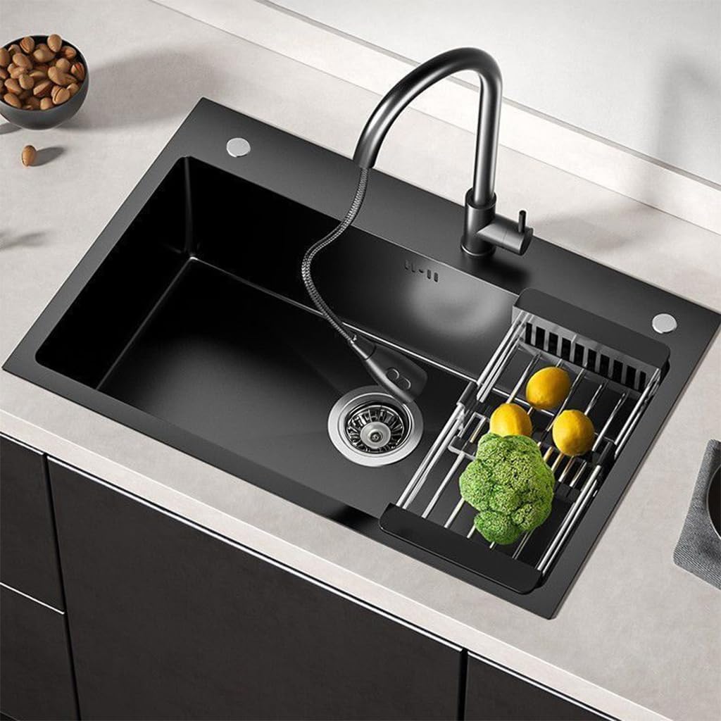 Drop In Kitchen Sink Workstation, Nano Stainless Steel Topmount Bar Single Bowl Sink Combo-Soap Dispenser, Drain Basket, Drain Strainer Set for Modern Kitchen Sink (19.7 * 17.7 * 7.9in)
