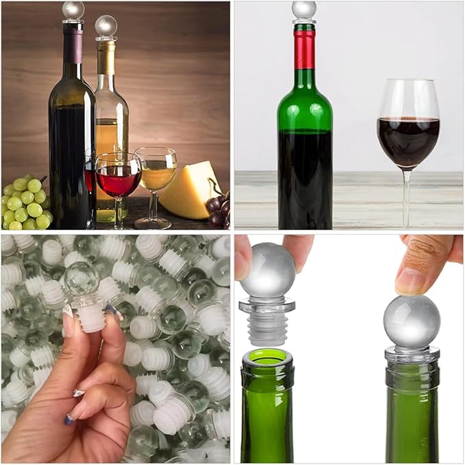 TIDTALEO 24Pcs Glass Ball Wine Stoppers Decorative Portable Wine Bottle Toppers High Polymer Sealing Plugs for Liquor and Beverage Bottles