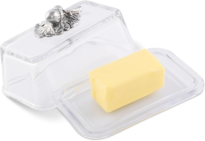 Arthur Court Glass Butter Dish with Lid Acorn Knob | Classic 2-Piece Design Covered Butter Keeper | Covers and Holds a Standard Stick of Butter | Cabin Lodge Rustic Décor
