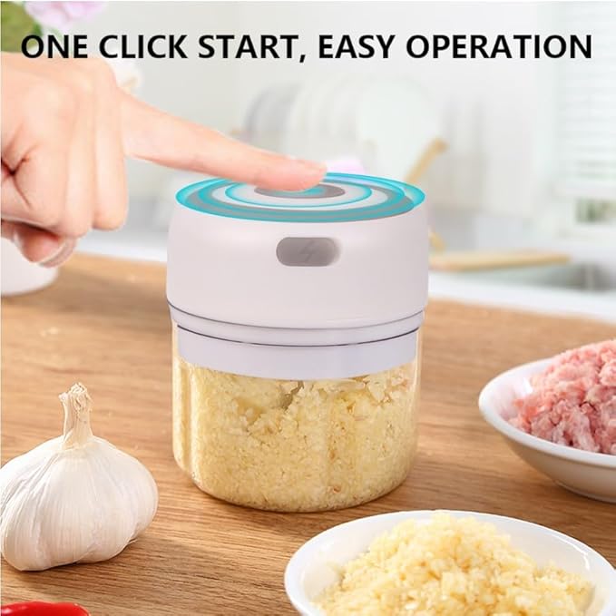 Green & White - Mini Electric Food Processor and Garlic Chopper - 250ML, USB Charging, 3 Blades - Perfect for Chopping Vegetable, Pepper, Onion, Garlic, Ginger, Spice, Meat, Baby Food, & More (Bundle)